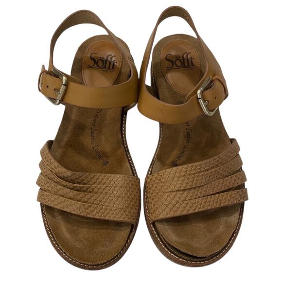 Eurosoft by Sofft Leary Wedge Sandals Size 6.5 Womens Brown Leather Open Toe - Picture 2 of 10